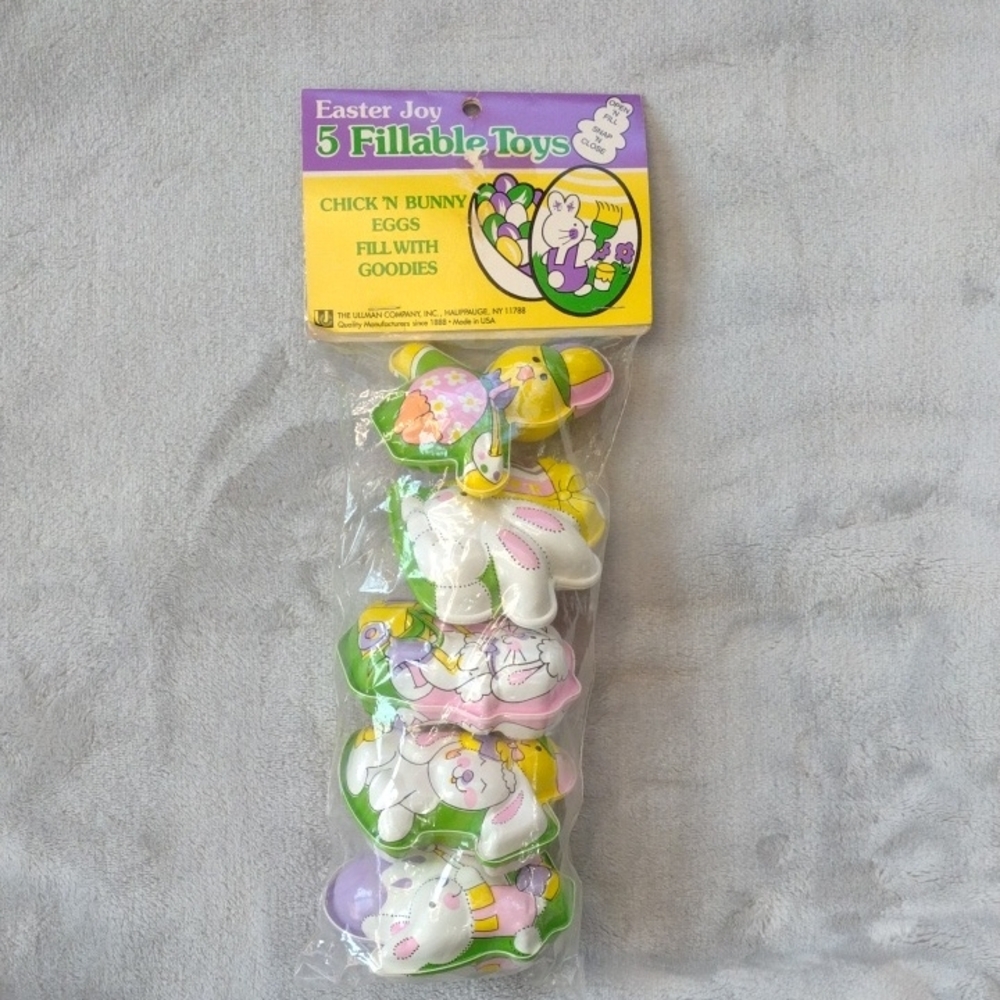 Easter Joy Vintage 5 Fillable Toys- Chick and Bunny Eggs New